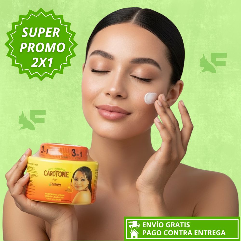 Oferta especial 2x1 Carotone 3 en 1. Tu Crema Aclarante Total para Rostro y Cuerpo