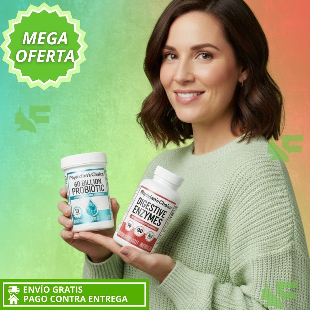 Super Combo: 60 Billion Probiotic + Digestive Enzymes. Flora Intestinal y Digestión Equilibradas.