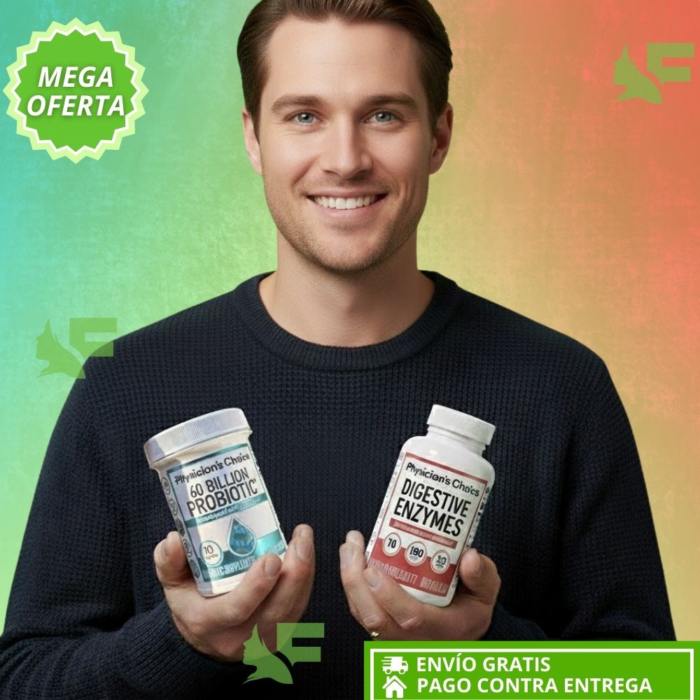 Super Combo: 60 Billion Probiotic + Digestive Enzymes. Flora Intestinal y Digestión Equilibradas.