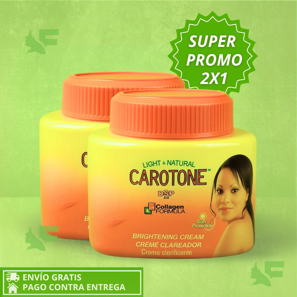 Oferta especial 2x1 Carotone 3 en 1. Tu Crema Aclarante Total para Rostro y Cuerpo