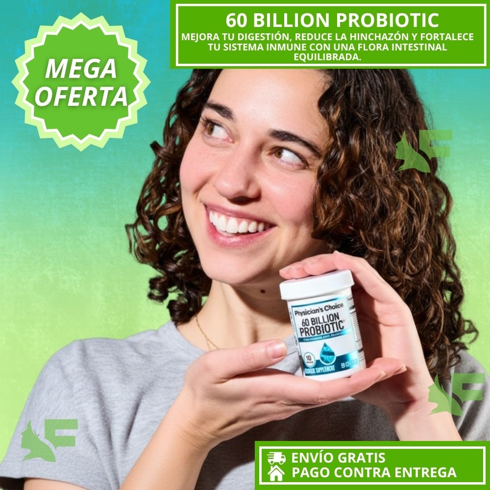 60 Billion Probiotic.  Máximo Equilibrio intestinal, Energía y Bienestar.
