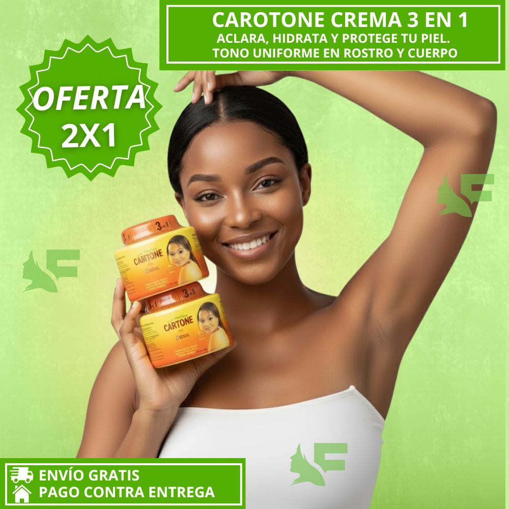 Oferta especial 2x1 Carotone 3 en 1. Tu Crema Aclarante Total para Rostro y Cuerpo