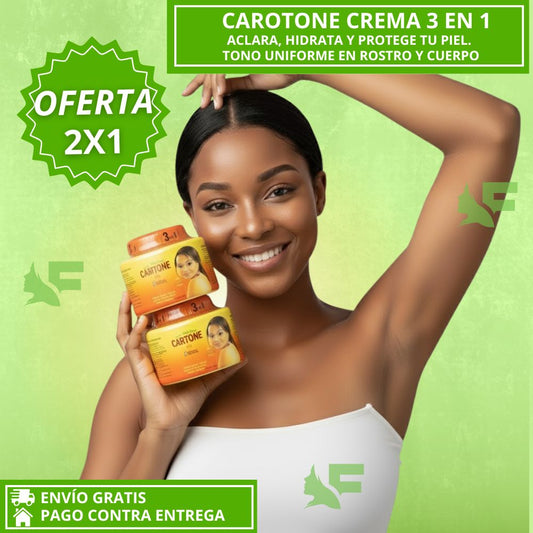 Oferta especial 2x1 Carotone 3 en 1. Tu Crema Aclarante Total para Rostro y Cuerpo