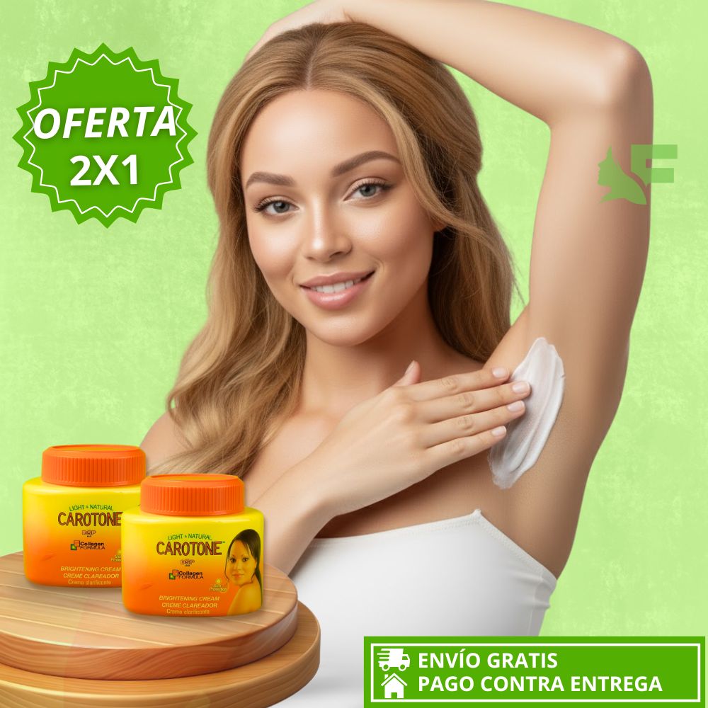 Oferta especial 2x1 Carotone 3 en 1. Tu Crema Aclarante Total para Rostro y Cuerpo