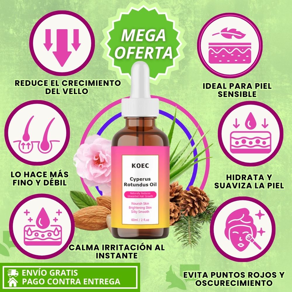 Cyperus Rotundus Oil: Aceite natural que frena el crecimiento del vello y deja tu piel ultra suave.