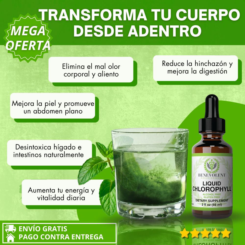 Clorofila Líquida Benevolent. Tu detox diario para un abdomen plano y una digestión ligera