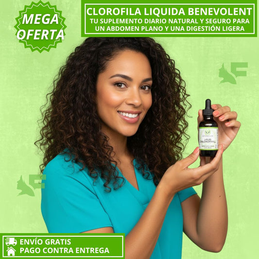 Clorofila Líquida Benevolent. Tu detox diario para un abdomen plano y una digestión ligera