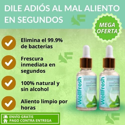 Super Oferta 2x1: Wellfresh Frescura instantánea, aliento limpio y cero bacterias… en solo segundos.