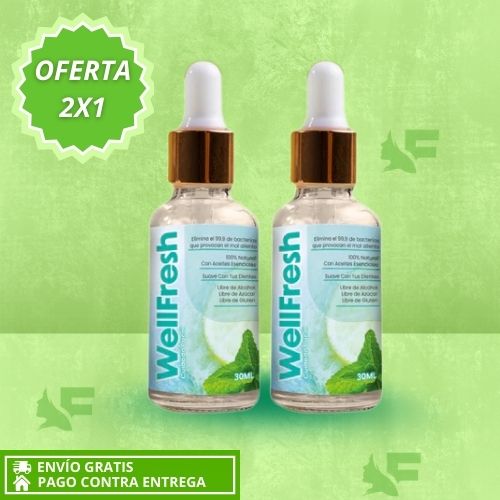 Super Oferta 2x1: Wellfresh Frescura instantánea, aliento limpio y cero bacterias… en solo segundos.